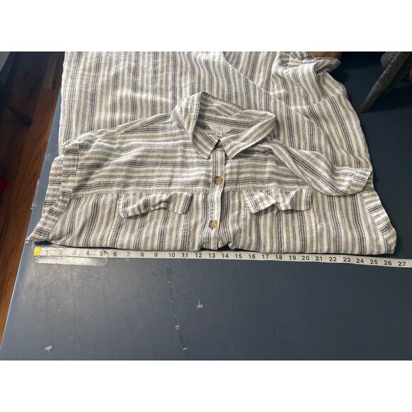 Linen Blend Dress  XXXL Pockete Button-Down Striped Beach Coastal  Boho‎ - Picture 5 of 9